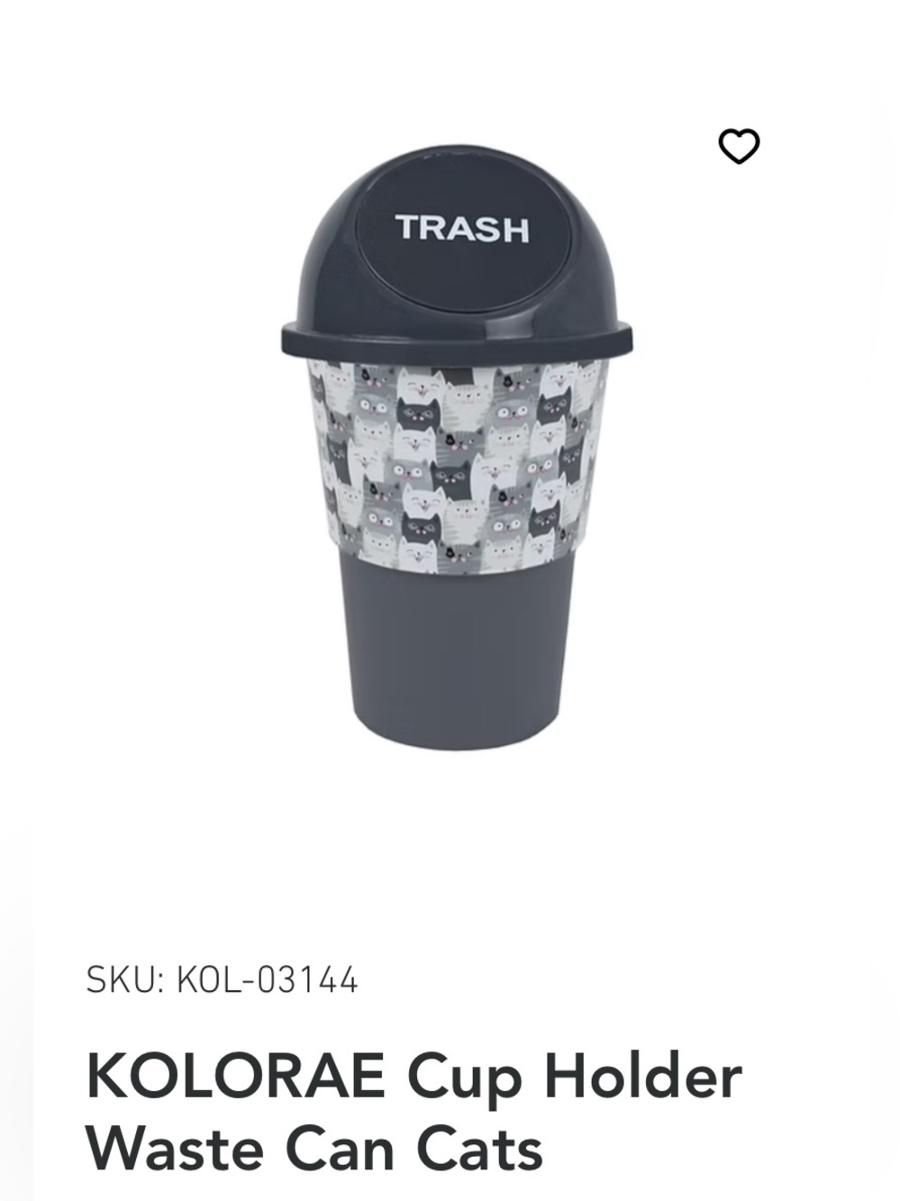 Kolor Black Car Cup Holder Trash Can with 'TRASH' Lid